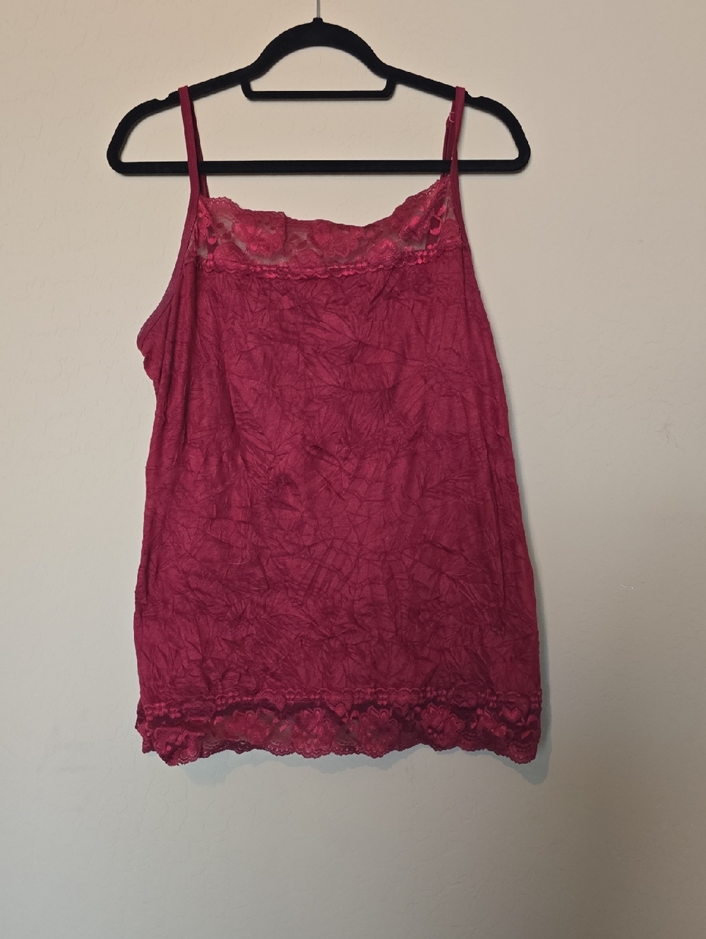 Lace-Trim Spaghetti Strap Cami Tank - Wine